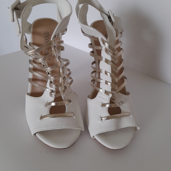 White and Gold Strappy Sandals - Picture 3 of 8